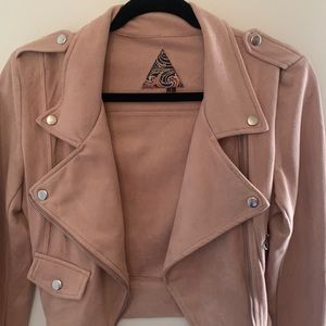 muted/dusty pink moto jacket